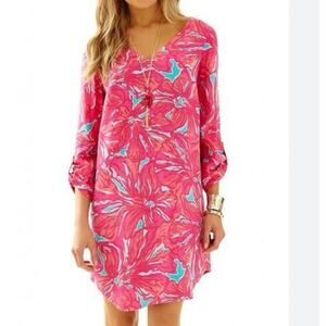 Lilly Pulitizer Sz M Arielle Pink Tunic Sea Blue Dress | EUC